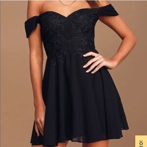 So Captivated Black Embroidered Lace off the Shoulder Dress